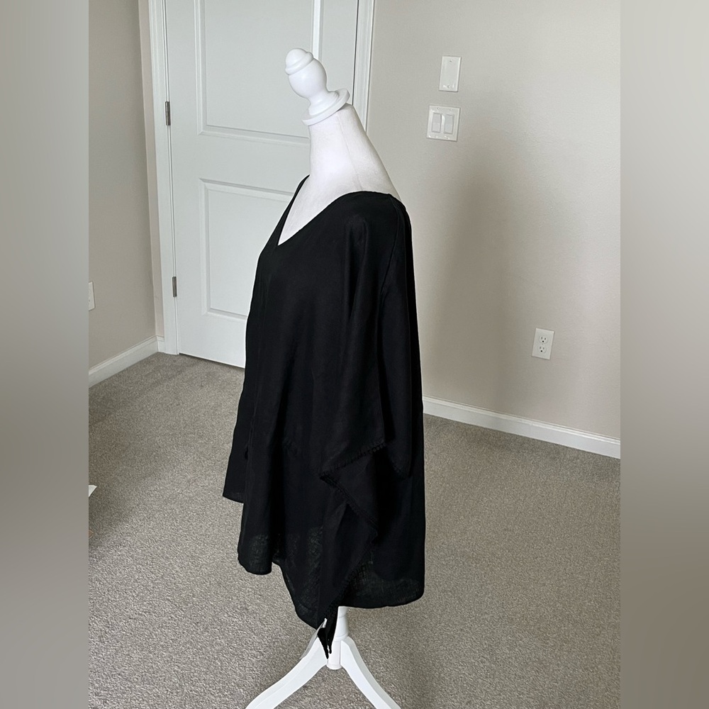 NWOT Colleen Lopez Black Linen Poncho Top Size 3X - Picture 4 of 12